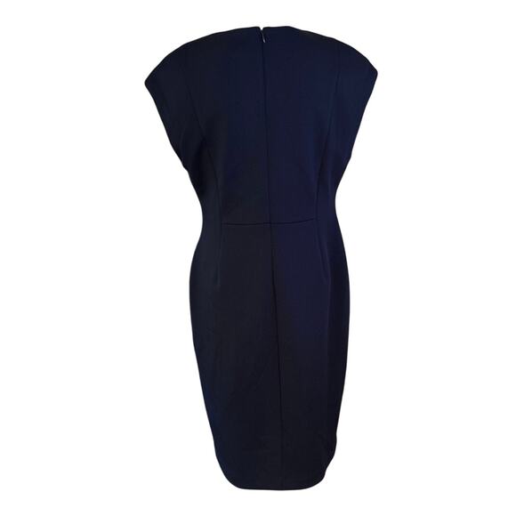 NEW Calvin Klein Size 12 Navy Blue Scuba Sheath Dress Faux Belt Office Career - Picture 3 of 6